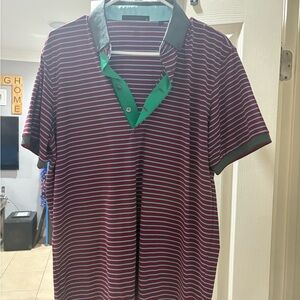 Greyson Maroon Striped Polo with Green Collar